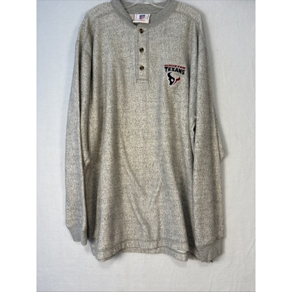 VTG Pro Edge HOUSTON TEXANS Gray Henley Fleece Men's‎ Medium NFL Sweater K1263 *